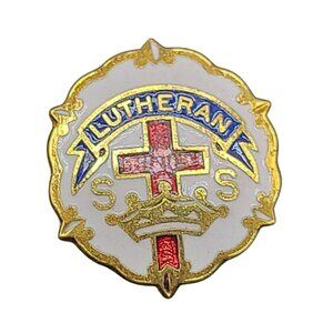 Enameled Lutheran Sunday School Pin Cross & Crown by Uncas Gold Tone Base
